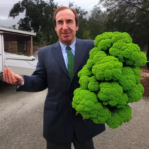 Prompt: saul goodman selling broccoli to old people