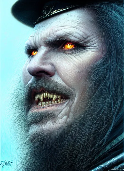 Image similar to closeup portrait shot of king diamond in a scenic dystopian environment, intricate, elegant, highly detailed, centered, digital painting, artstation, concept art, smooth, sharp focus, illustration, artgerm, tomasz alen kopera, peter mohrbacher, donato giancola, joseph christian leyendecker, wlop, boris vallejo