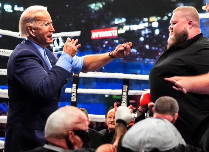 Image similar to Joe Biden punches a fat man, 8K, high quality, highly detailed render