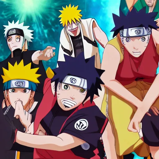 Image similar to the characters of naruto shippuden in a pickup basketball game, 8k, highly detailed, art station, professional artist, hyper detailed, naruto uzumaki, kakashi hatake,