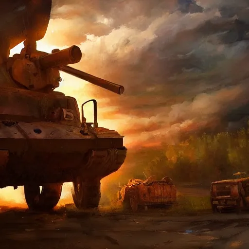 Image similar to book tank, oil painting, artstation, dramatic lighting,, beautiful