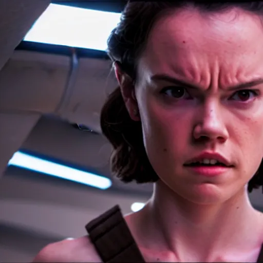 Image similar to evil corrupted daisy ridley as rey, using the force to kill stormtroopers, sith lord, dark side, cinematic movie image, both hands raised to use the force, hd star wars photo