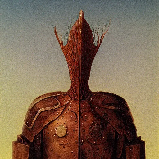 Image similar to knight by Zdzisław Beksiński, oil on canvas