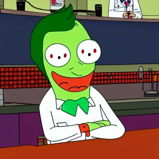 Image similar to Joker working at Bob's Burgers, in the style of the TV Show Bob's Burgers