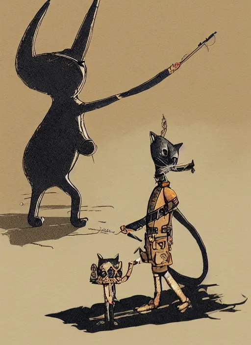 Image similar to a character illustration of an anthropomorphic cat soldier, a 3 d render of an anthropomorphic cat soldier, by jack gaughan, by victo ngai