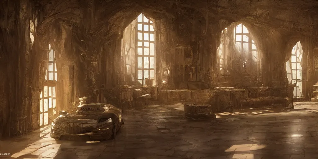 Prompt: interior of a castle, beautiful dynamic lighting, cinematic, wide angle establishing shot, extremely high detail, photo realistic, cinematic lighting, post processed, concept art, artstation, matte painting, style by eddie mendoza, raphael lacoste, alex ross, volumetric lighting, light rays, photorealistic, ultrarealistic, moody, coronarender, 8 k