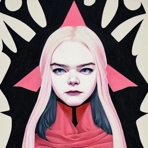 Prompt: Elle Fanning wearing black cultist robes picture by Sachin Teng, asymmetrical, dark vibes, Realistic Painting , Organic painting, Matte Painting, geometric shapes, hard edges, graffiti, street art:2 by Sachin Teng:4