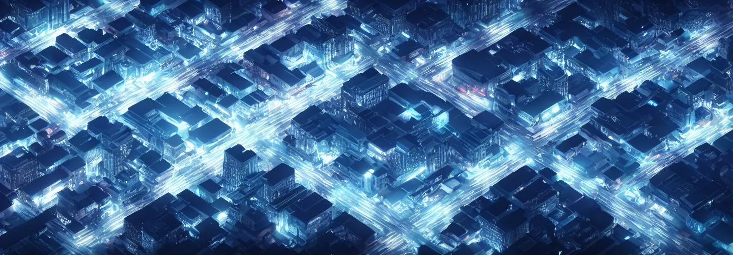 Image similar to a beautiful neon minimalistic city, dark blue background, octane render, ultra realistic