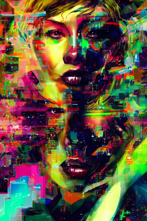 Prompt: portrait,, digital painting, an delightfully mad techno - shaman lady, asleep, synthwave, glitter, glitch, refraction, fracture, realistic, hyperdetailed, chiaroscuro, concept art, painterly, art by john berkey