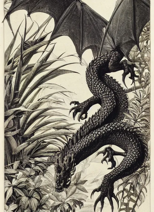 Image similar to dragon in a tropical forest, john james audubon, ernst haeckel, intaglio, sharp focus