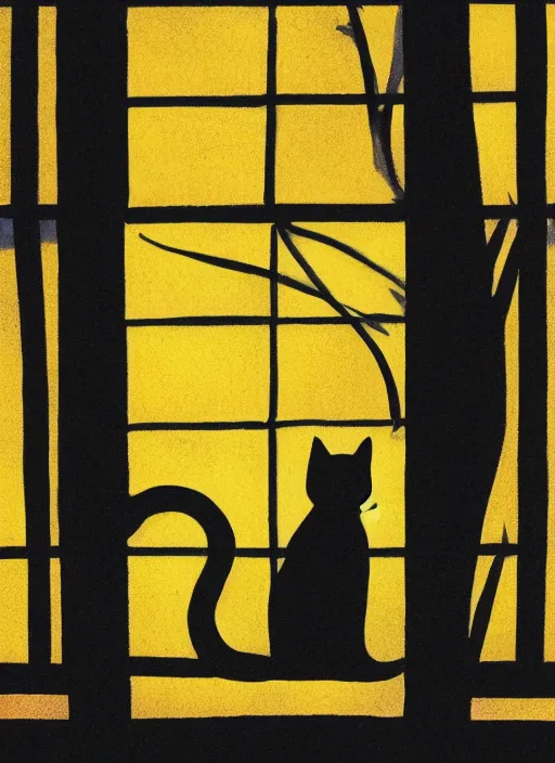 Prompt: a cat behind a window silhouette