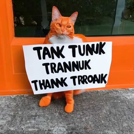 Image similar to orange cat holding a sign that says