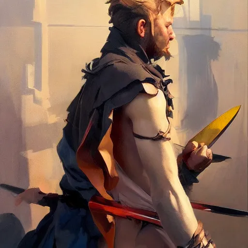 Image similar to greg manchess portrait people stumbling over swords falling on the ground, profile picture, organic painting, sunny day, matte painting, bold shapes, hard edges, street art, trending on artstation, by huang guangjian, gil elvgren, ruan jia, randy vargas, greg rutkowski