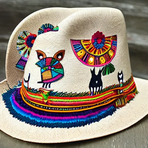 Prompt: mexican folk art fedora