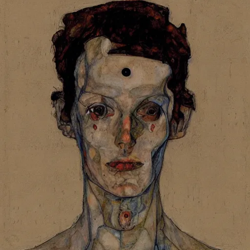 Image similar to portrait of an artificial intelligence by egon schiele in the style of greg rutkowski