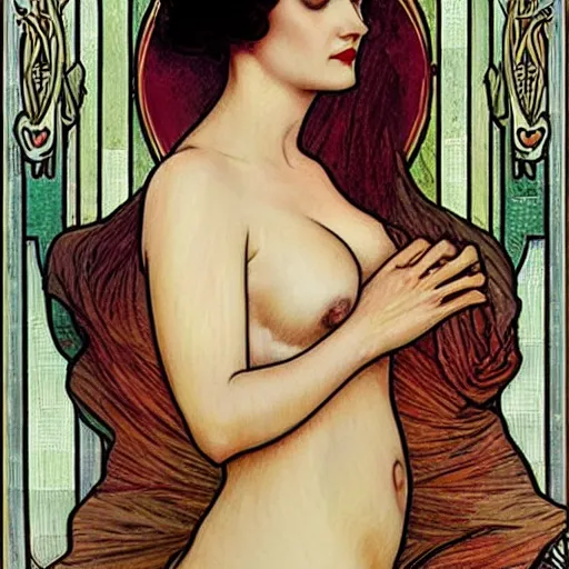 Prompt: eva green, mucha style, art nouveau,