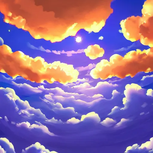 Image similar to anime clouds, circular, fisheye perspective, highly detailed