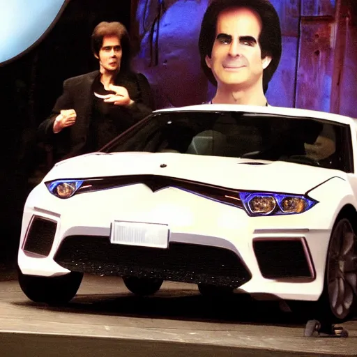 Image similar to david copperfield's face on a car body