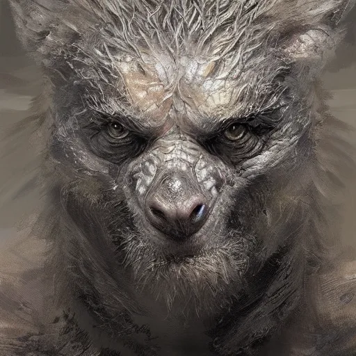 Image similar to a hyper-detailed portrait of a unique creature by Craig Mullins; trending on artstation; 90mm; f/1.4