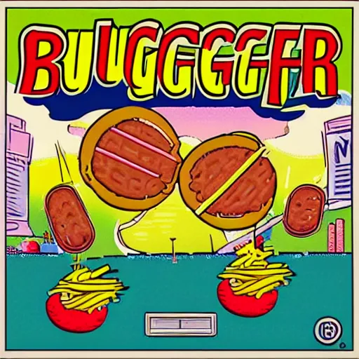 Prompt: video game box art of a commodore 6 4 game called burger dash.