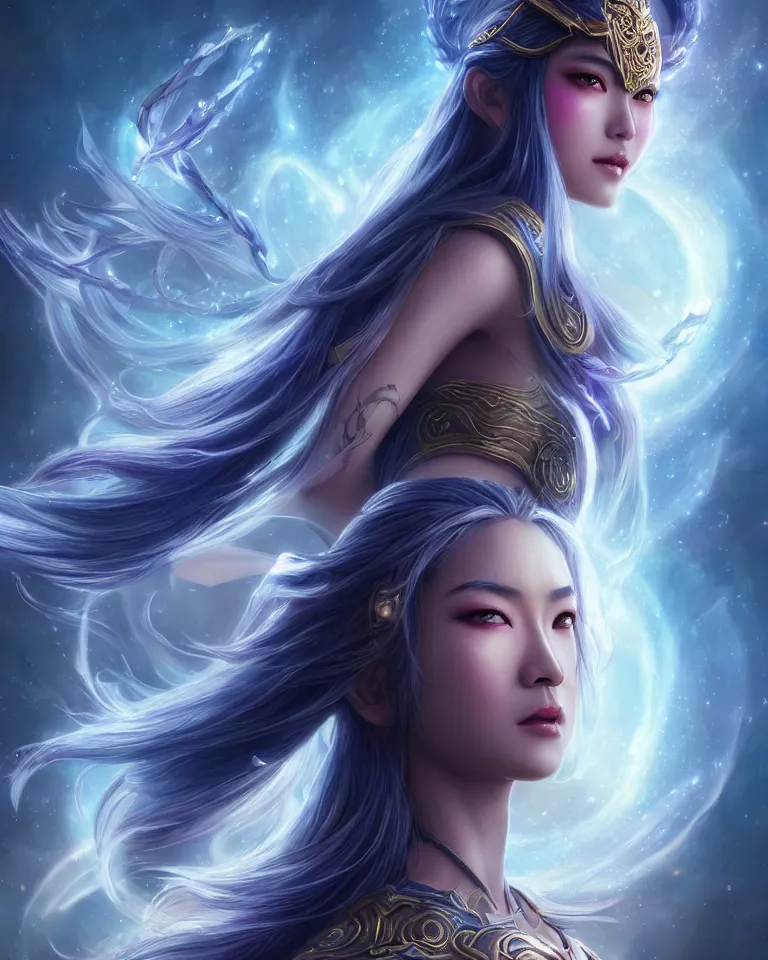 Prompt: beautiful cinematic fantasy poster, asian goddess of light and love, beautiful glowing galaxy eyes, hybrid from The Elden Ring and art direction by Darius Zawadzki ;by artgerm; wayne reynolds art station; cinematic quality character render; low angle; ultra high quality model; production quality cinema model;