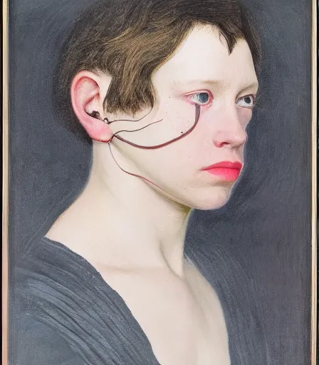 Image similar to a high quality, high detail, portrait of an attractive non - binary person by andrew wyeth and gottfried helnwein