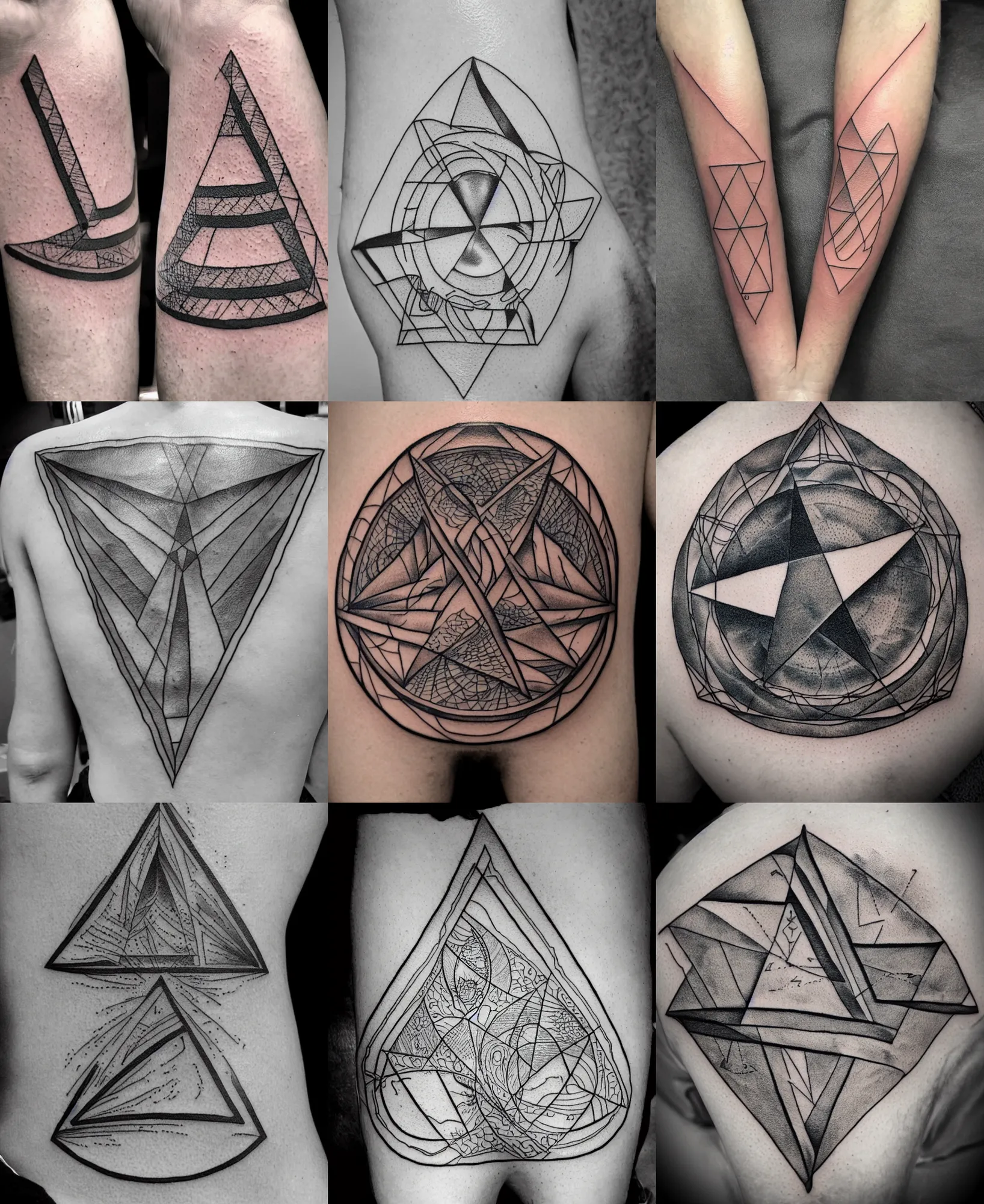 Prompt: amazing detailed sobriety triangle inside a circle tattoo line work