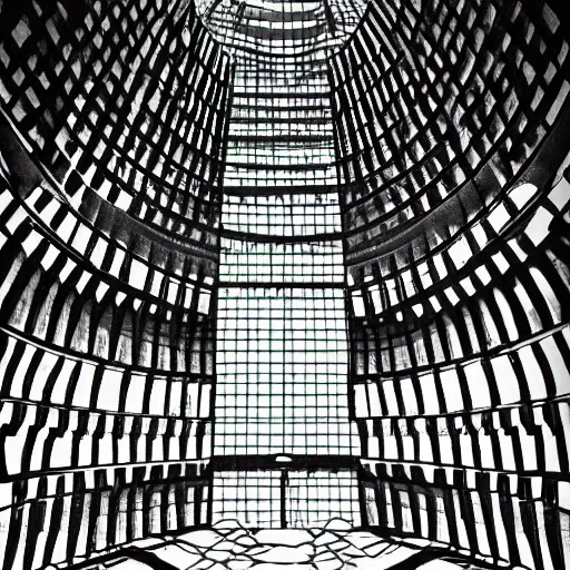 Image similar to inside of panopticon tower, poster style,