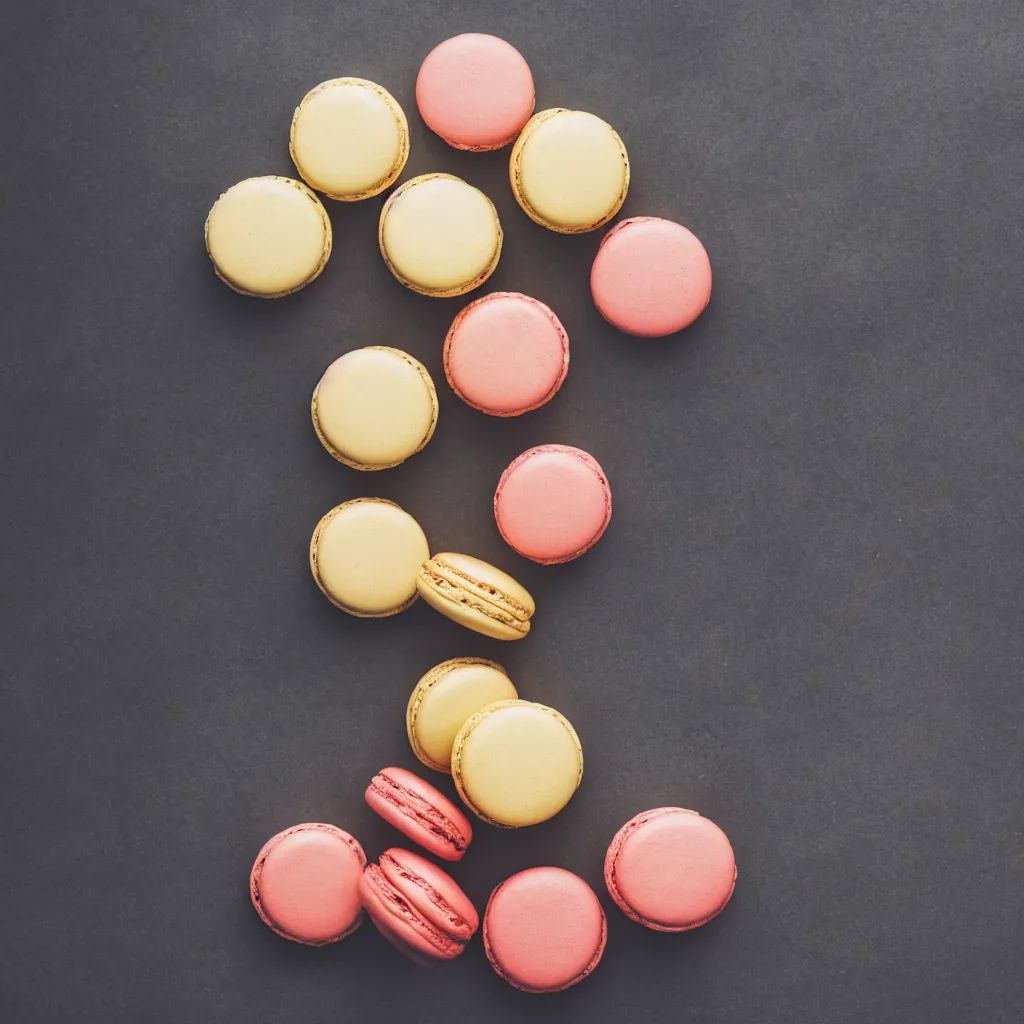 Prompt: 30-degree view of macarons on top of a wooden table, 4k, photorealistic