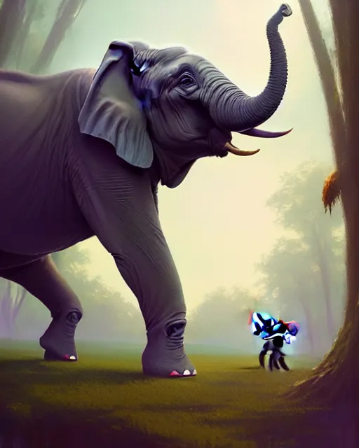 Image similar to highly detailed vfx portrait of a character of an elephant stephen bliss, chalk, unrealengine, greg rutkowski, loish, rhads, beeple, chalk, makoto shinkai and lois van baarle, ilya kuvshinov, rossdraws, tom bagshaw, basil gogos