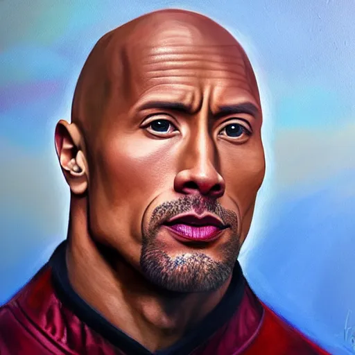 Image similar to dwayne johnson as the queen of england, portrait, oil on canvas