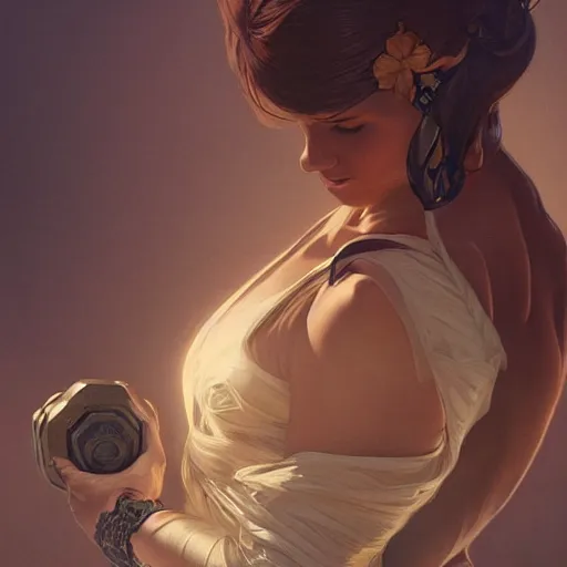 Image similar to Dumbbell, intricate, elegant, highly detailed, digital painting, artstation, concept art, smooth, sharp focus, illustration, art by artgerm and greg rutkowski and alphonse mucha