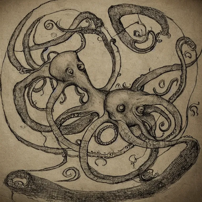 Image similar to Vitruvian Octopus, drawing by Leonardo da Vinci