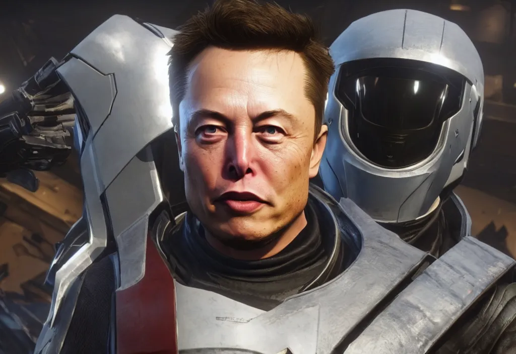 Image similar to elon musk in destiny 2, elon musk in the video game destiny 2, gameplay screenshot, close up, 3 d rendering. unreal engine. amazing likeness. very detailed.