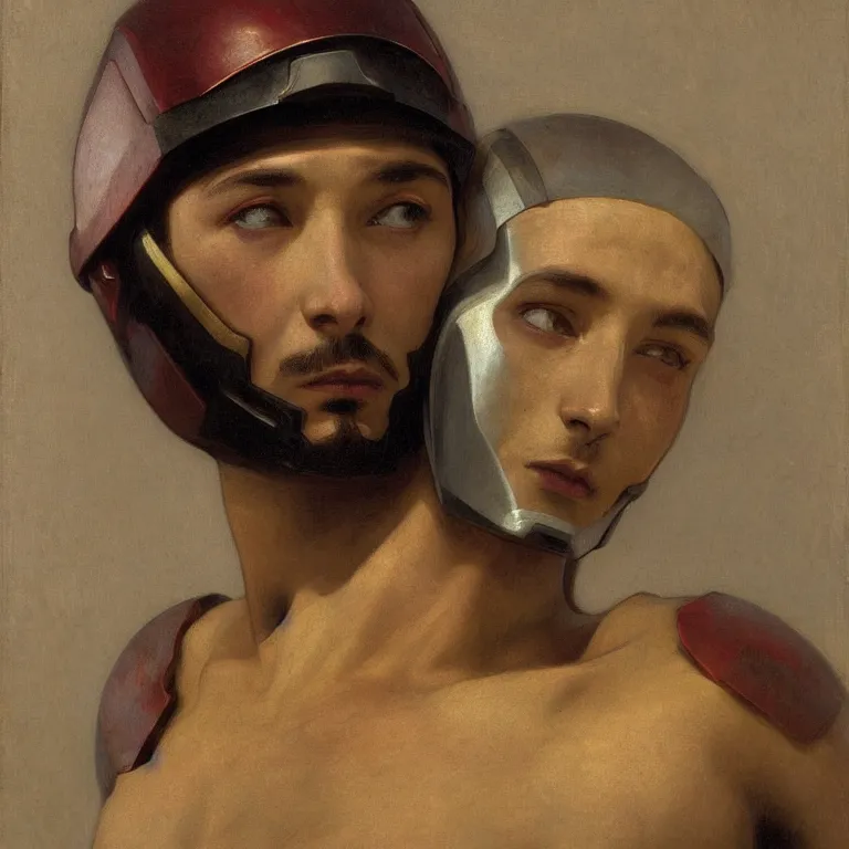 Prompt: Iron man with his helmet on by William Adolphe Bouguereau