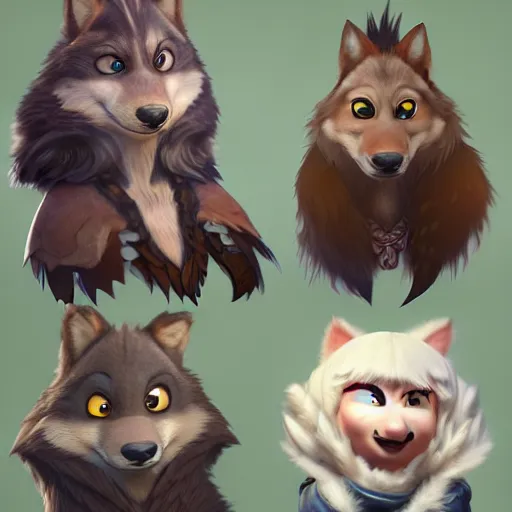 Prompt: portrait character design a cute feathered wolf, deviant adoptable, style of maple story and zootopia, portrait studio lighting by jessica rossier and brian froud and gaston bussiere