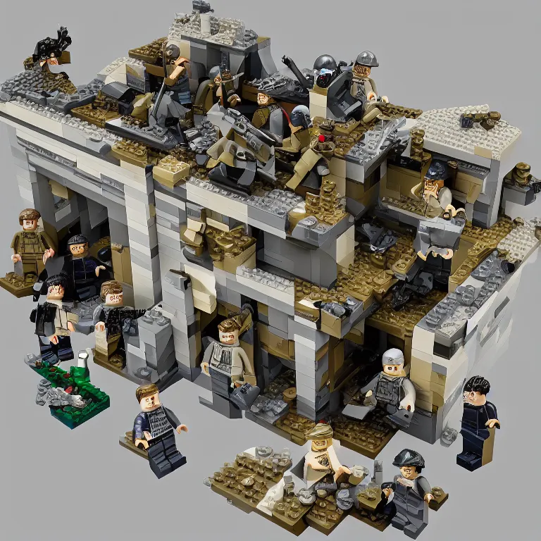 Image similar to navy seals raid osama bin laden's final hideout in abbottabad, pakistan lego set product marketing, photorealistic, studio lighting, highly detailed