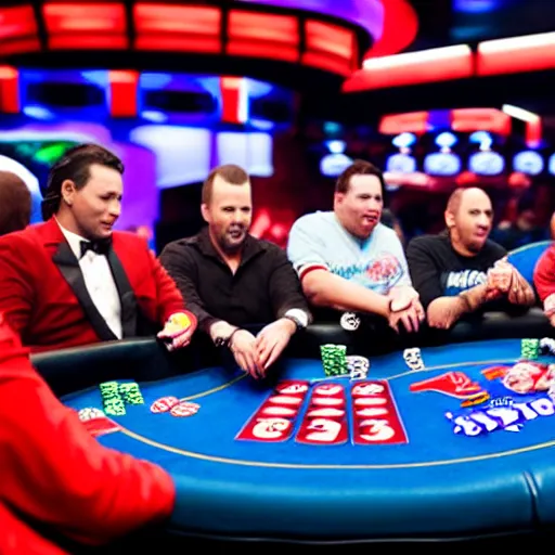 Image similar to world series of poker, a clown is at the final table, espn coverage, screenshot,