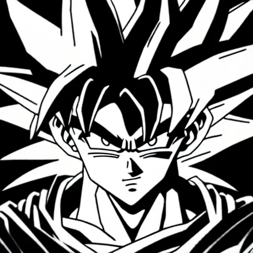 Prompt: Goku Portrait, Poster, in style Yasmine Putri and tVery Epic, 4k resolution, highly detailed, Trend on artstation Black & White Art, Blue fire, white background, sketch, Digital 2D, Character Design,