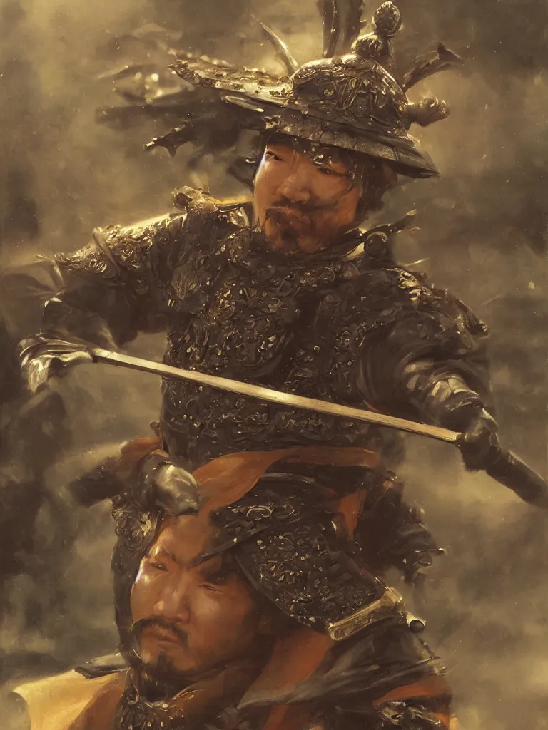 Prompt: close up of a seasoned samurai in wolf armor, cinematographic shot, by vladimir volegov and alexander averin and delphin enjolras and daniel f. gerhartz