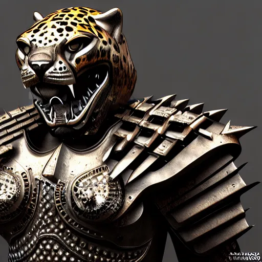 Prompt: warrior with metal jaguar themed armour, highly detailed, 4 k, hdr, award - winning, octane render, artstation