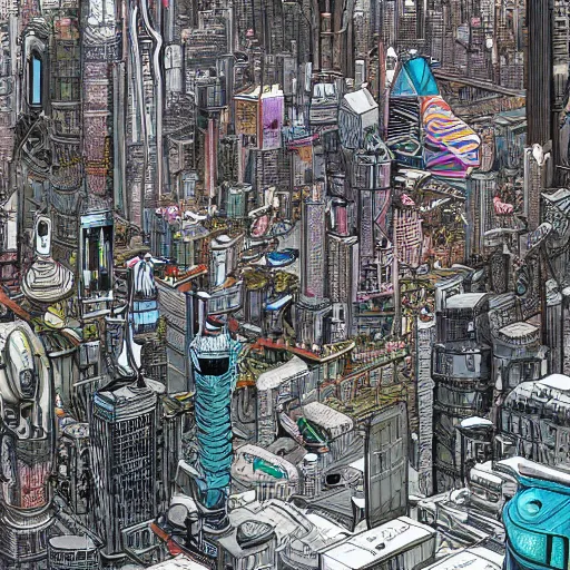 Image similar to highly detailed illustration of a sci fi city, juxtapoz magazine