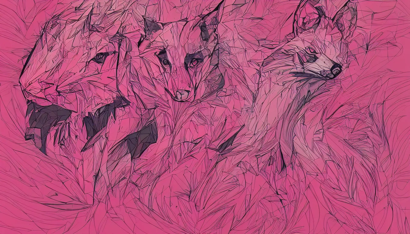 Image similar to pink fox by Kilian Eng, minimalist, detailed