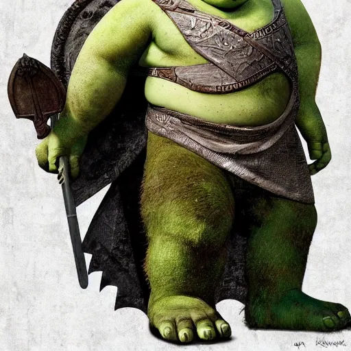 Prompt: shrek as an ancient mythological warrior deity, epic fantasy illustration, portrait, by greg rutkowski