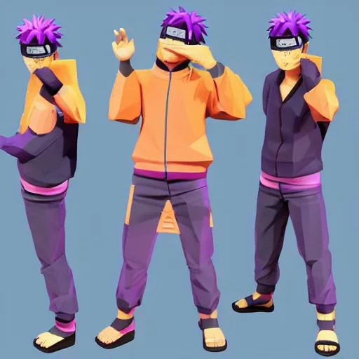 Prompt: Naruto 3D model low-poly synthwave Trending at Artstation 8K