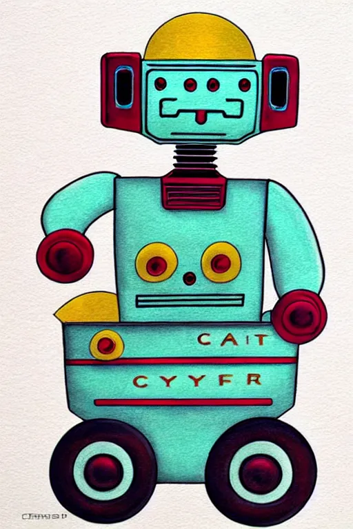 Image similar to ( ( ( ( ( ( ( a robot cat riding a cyber wagon ) ) ) ) ) ) ) by chris mcgrath!!!!!!!!!!!!!! muted colors, detailed