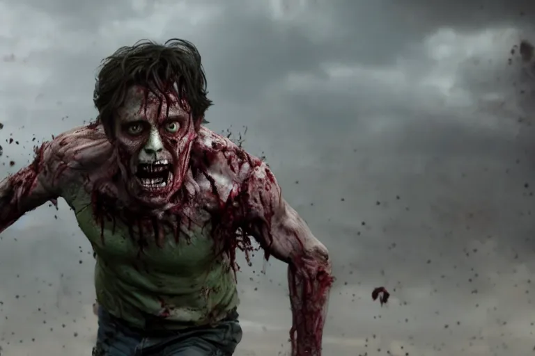 Prompt: film still of zombie Bruce Banner as a zombie in new avengers movie, 4k