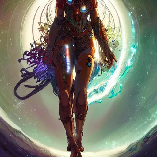 Image similar to cyborg druid entanglement milky way, epic lighting, sketch illustration, ultra detailed, art by artgerm and greg rutkowski and alphonse mucha