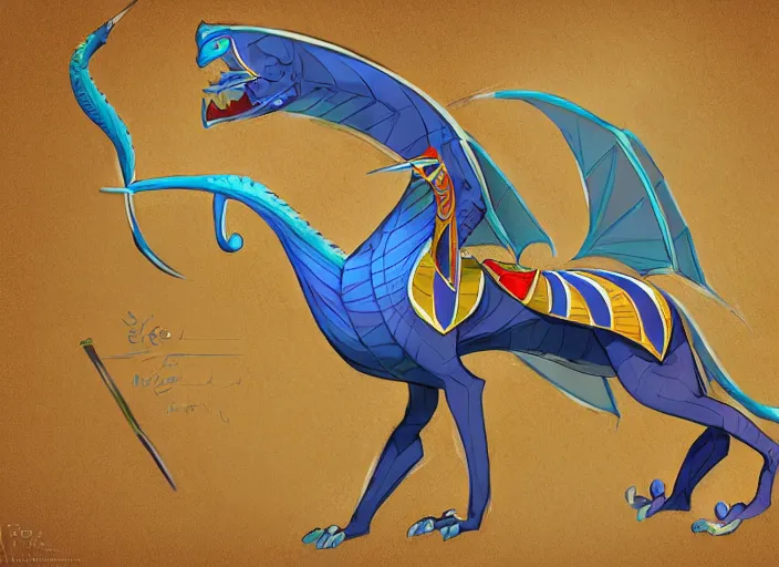 Prompt: fullbody egyptian dragon character design of a disney egyptian dragon. egyptian dragon deviantart adoptable, style of maple story and zootopia, disney portrait studio lighting by jessica rossier and brian froud in the style of disney, traditional artstation