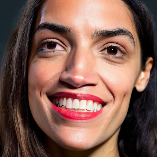 Image similar to Alexandria Ocasio-Cortez close up portrait, posing full body on a stage, realistic 4k